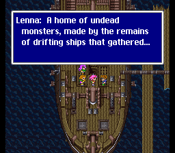 Screenshot from the beginning of the Ship Graveyard segment in FFV (1998 fan translation)
