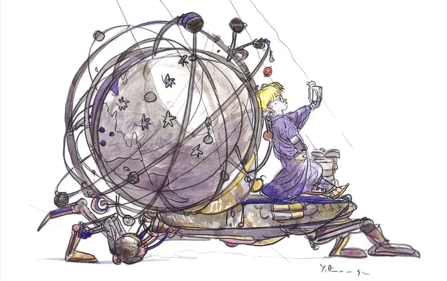 Key art from Final Fantasy V featuring Mid, by Yoshitaka Amano