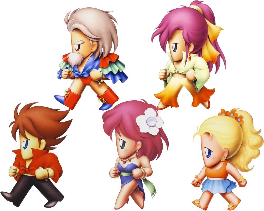 Key art from Final Fantasy V featuring the five party members as Dancers